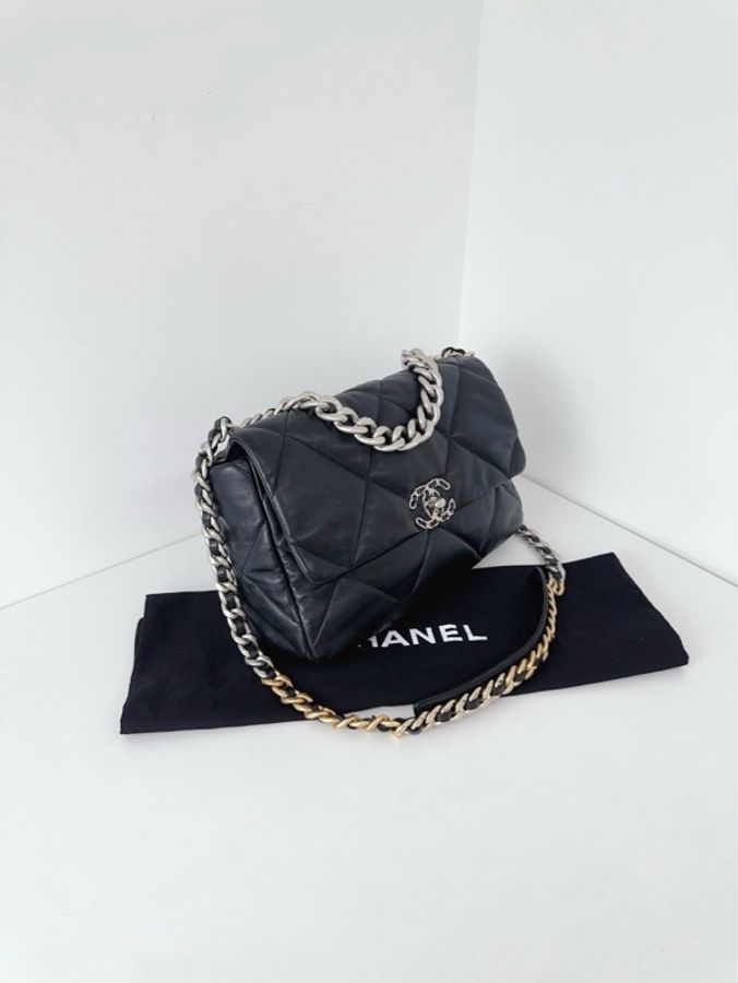 💎Chanel香奈兒|黑銀19Bag 大菱格金剛款枕頭包|中號30cm|98新芯片款-4