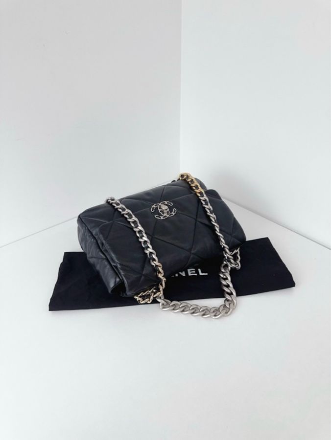 💎Chanel香奈兒|黑銀19Bag 大菱格金剛款枕頭包|中號30cm|98新芯片款-7