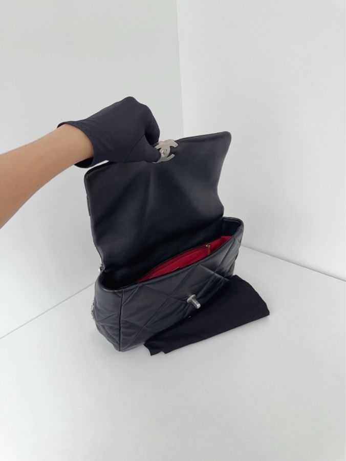 💎Chanel香奈兒|黑銀19Bag 大菱格金剛款枕頭包|中號30cm|98新芯片款-8