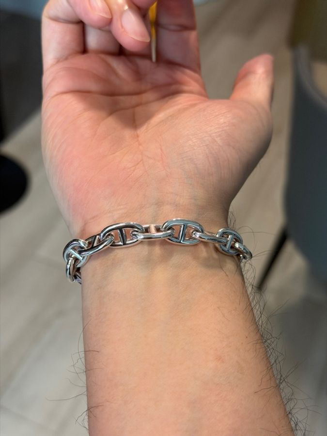 Hermes Chaine d'ancre bracelet, medium model 鎖頭銀色手鏈 Size 17-2