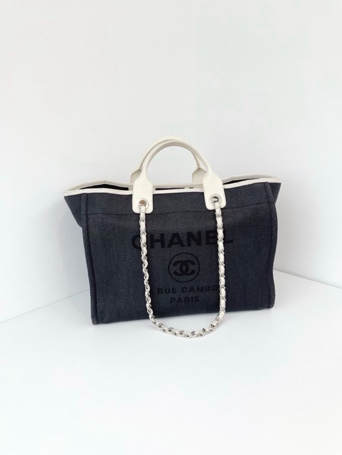 💎Chanel香奈兒|黑白經典🐼配色沙灘包手柄款|大號|98新-1