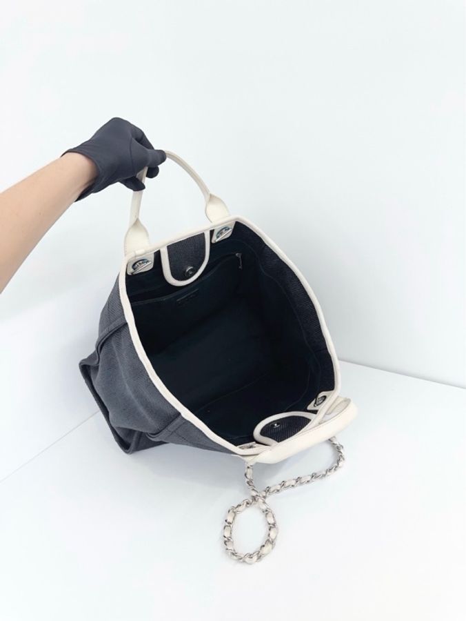 💎Chanel香奈兒|黑白經典🐼配色沙灘包手柄款|大號|98新-7