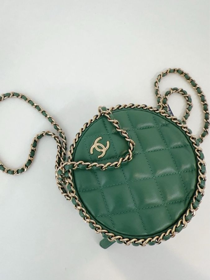 💎Chanel香奈兒|綠金滾邊小圓餅|98新28開-8