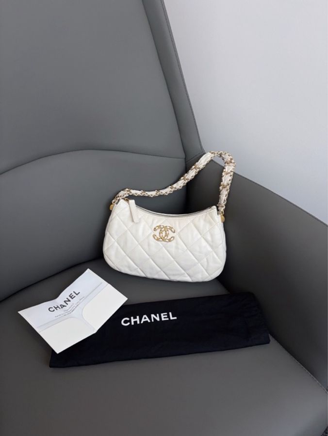💎Chanel香奈兒|白色金扣19bag腋下hobo|大號|99新23k芯片款-1