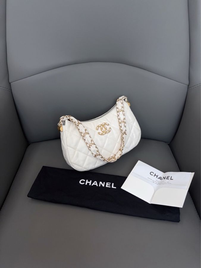 💎Chanel香奈兒|白色金扣19bag腋下hobo|大號|99新23k芯片款-3