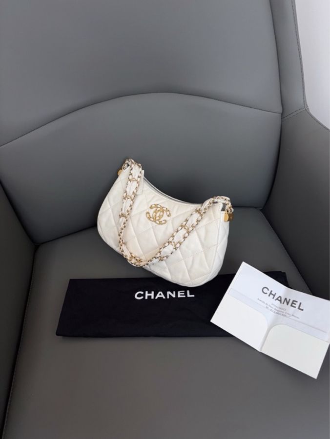 💎Chanel香奈兒|白色金扣19bag腋下hobo|大號|99新23k芯片款-4