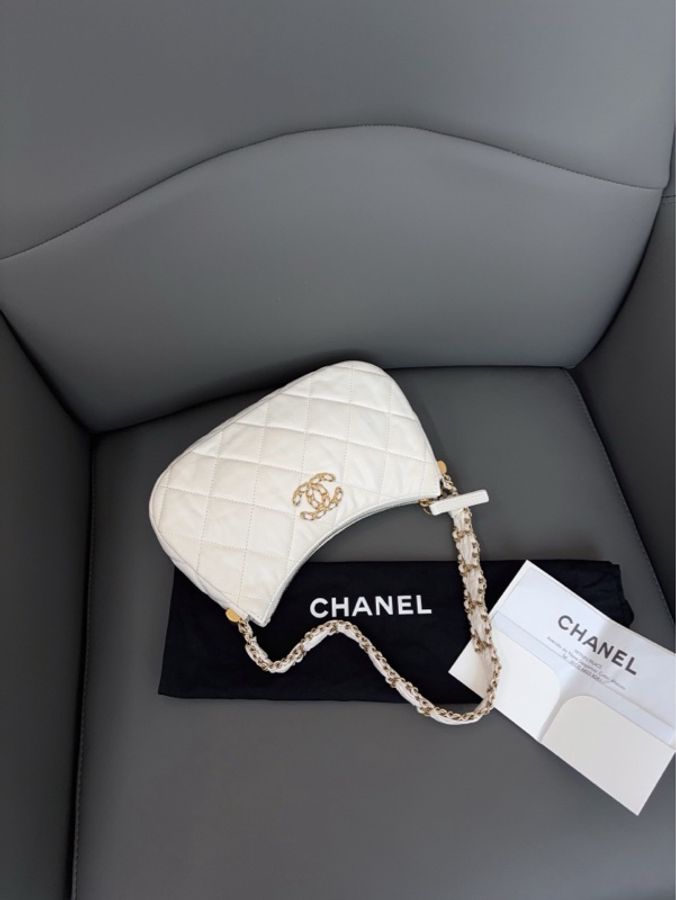 💎Chanel香奈兒|白色金扣19bag腋下hobo|大號|99新23k芯片款-5