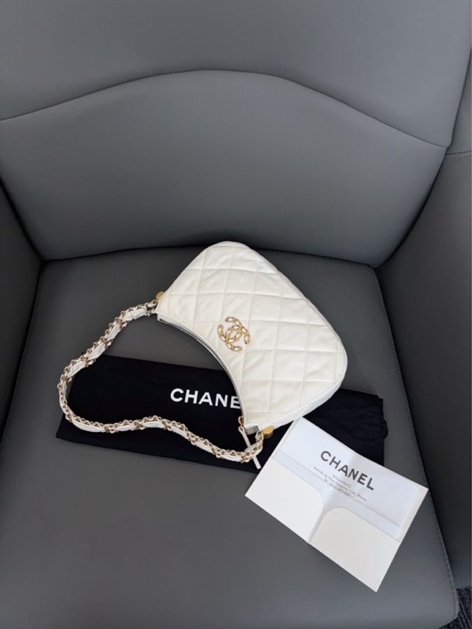 💎Chanel香奈兒|白色金扣19bag腋下hobo|大號|99新23k芯片款-6