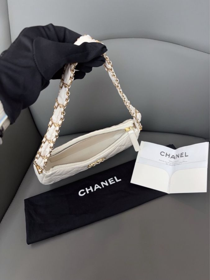 💎Chanel香奈兒|白色金扣19bag腋下hobo|大號|99新23k芯片款-8
