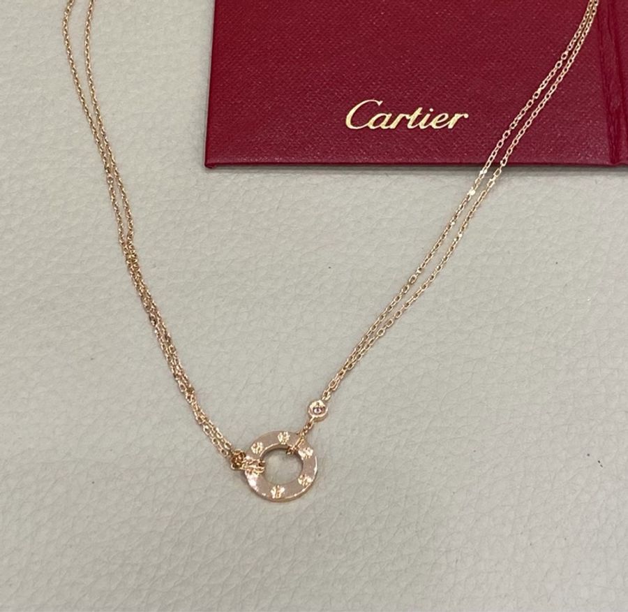 Cartier卡地亞 Love系列 小圓餅單鑽18k玫瑰金項鍊-1