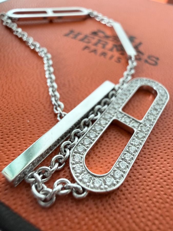 HERMES✨Ever Chaine 18K白金滿鑽豬鼻子手鍊 櫃上26萬-3
