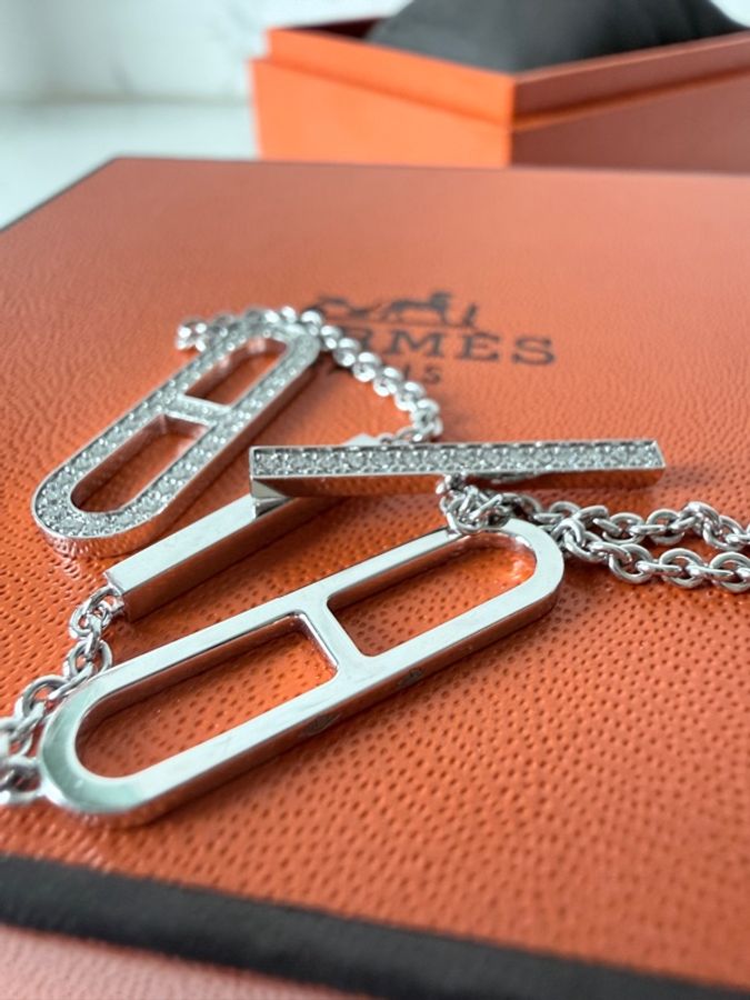 HERMES✨Ever Chaine 18K白金滿鑽豬鼻子手鍊 櫃上26萬-5