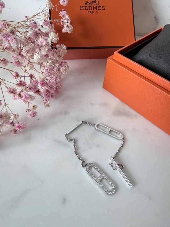 HERMES✨Ever Chaine 18K白金滿鑽豬鼻子手鍊 櫃上26萬-6