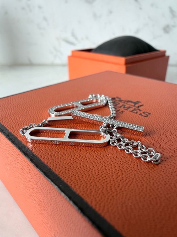 HERMES✨Ever Chaine 18K白金滿鑽豬鼻子手鍊 櫃上26萬-20