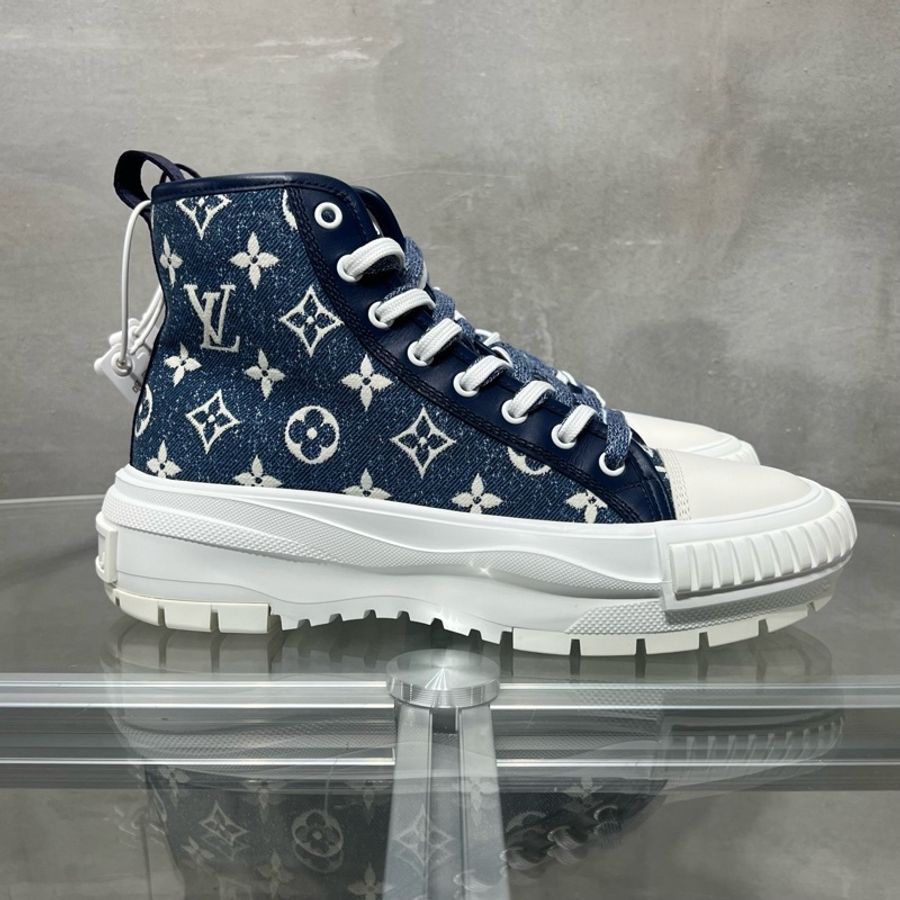 Louis Vuitton/路易威登 LV Squad 老花滿印高幫帆布鞋 藍色 38碼-2