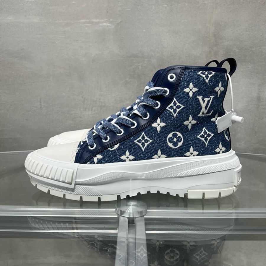 Louis Vuitton/路易威登 LV Squad 老花滿印高幫帆布鞋 藍色 38碼-3