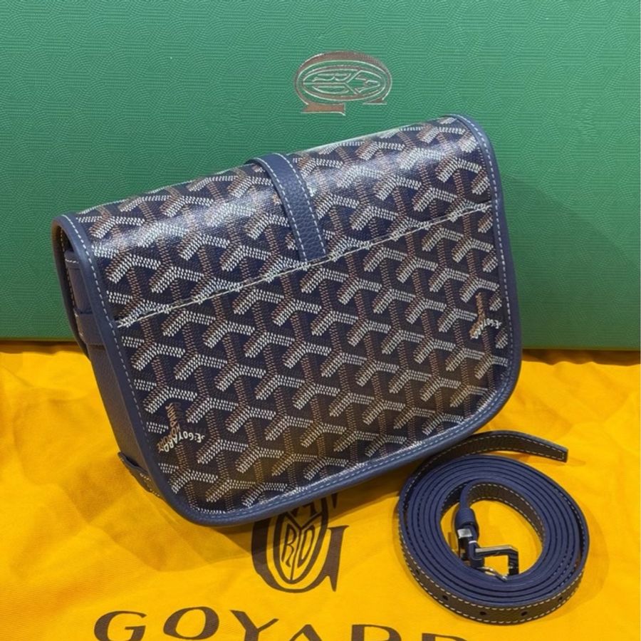 🌼Goyard戈雅Belvedere 系列郵差包深藍雙色壓花全新全配-7