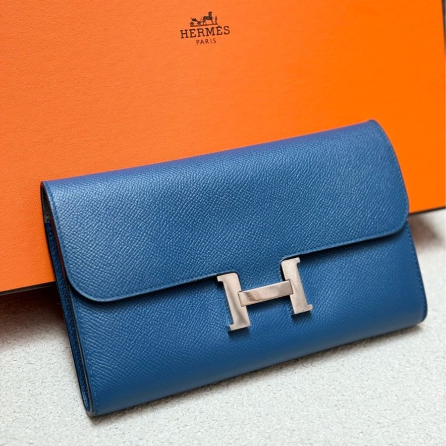 Hermes 愛馬仕kelly to long錢包ep皮銀扣 北方藍A刻-1