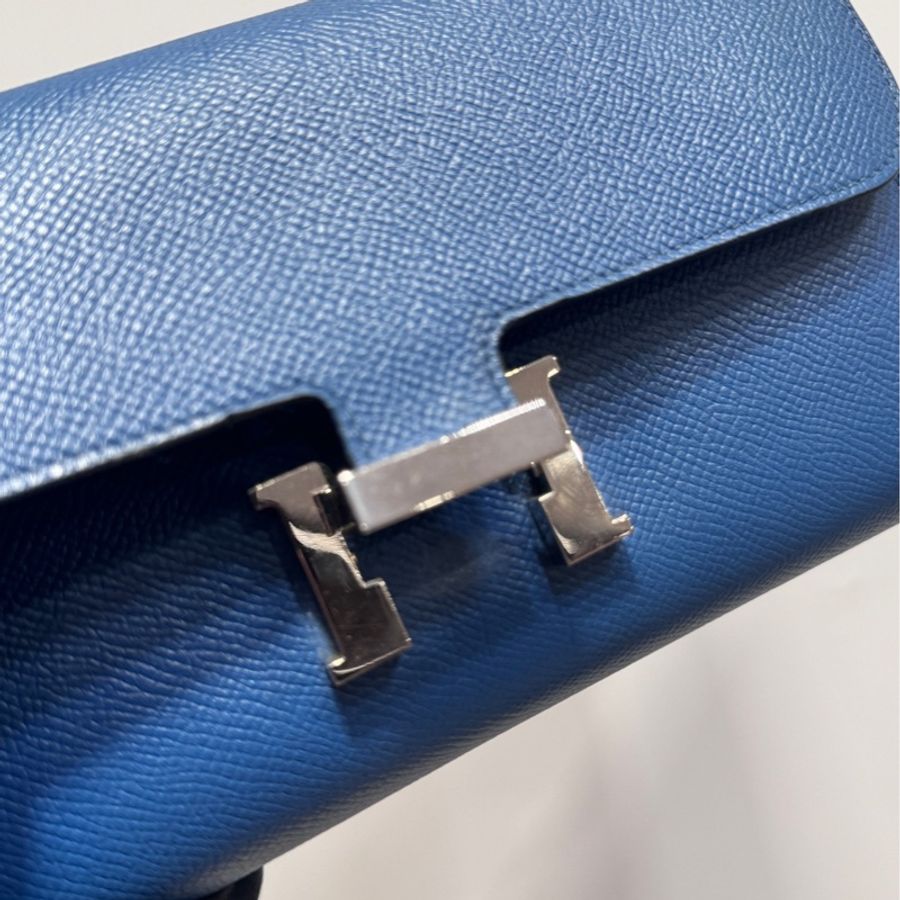 Hermes 愛馬仕kelly to long錢包ep皮銀扣 北方藍A刻-8