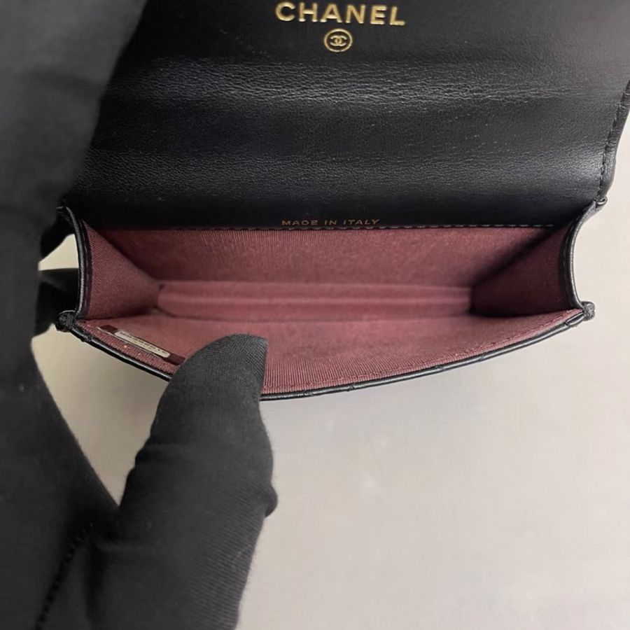 Chanel香奈兒 黑金全皮菱格雙金球 mini鏈條包-7