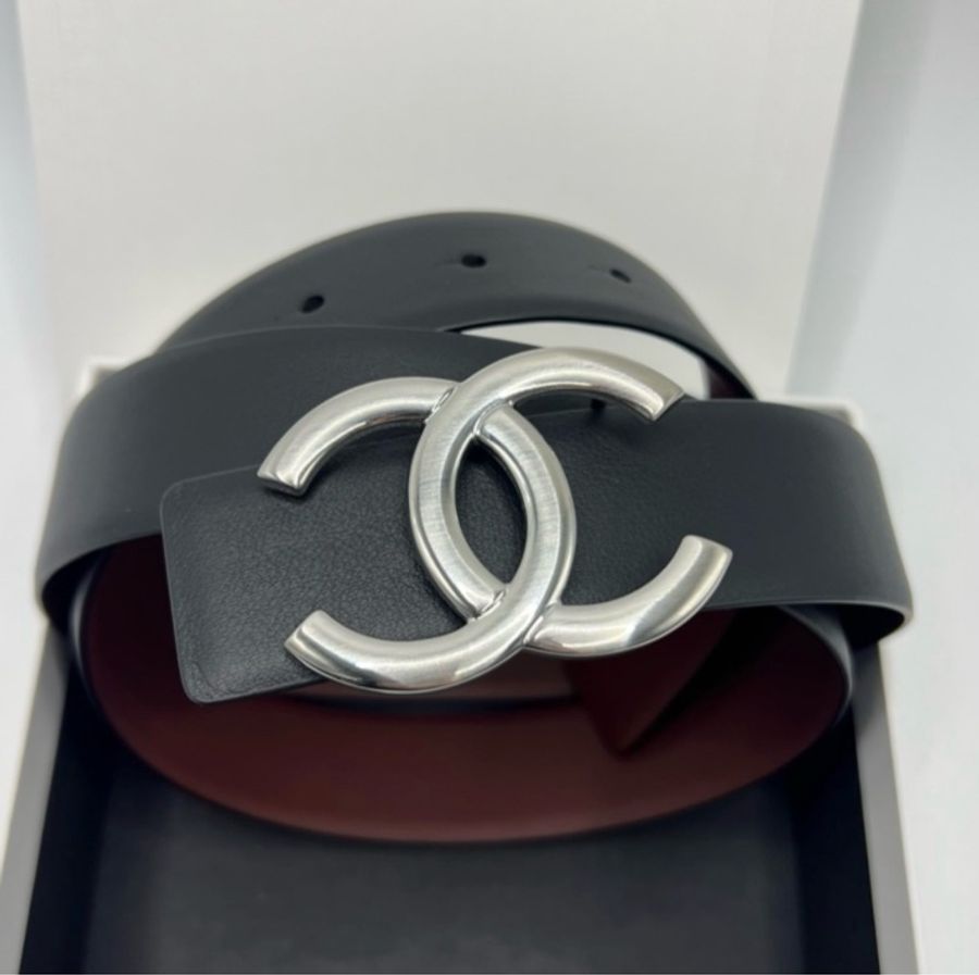 香奈儿Chanel经典款银色大logo双面腰带皮带-5