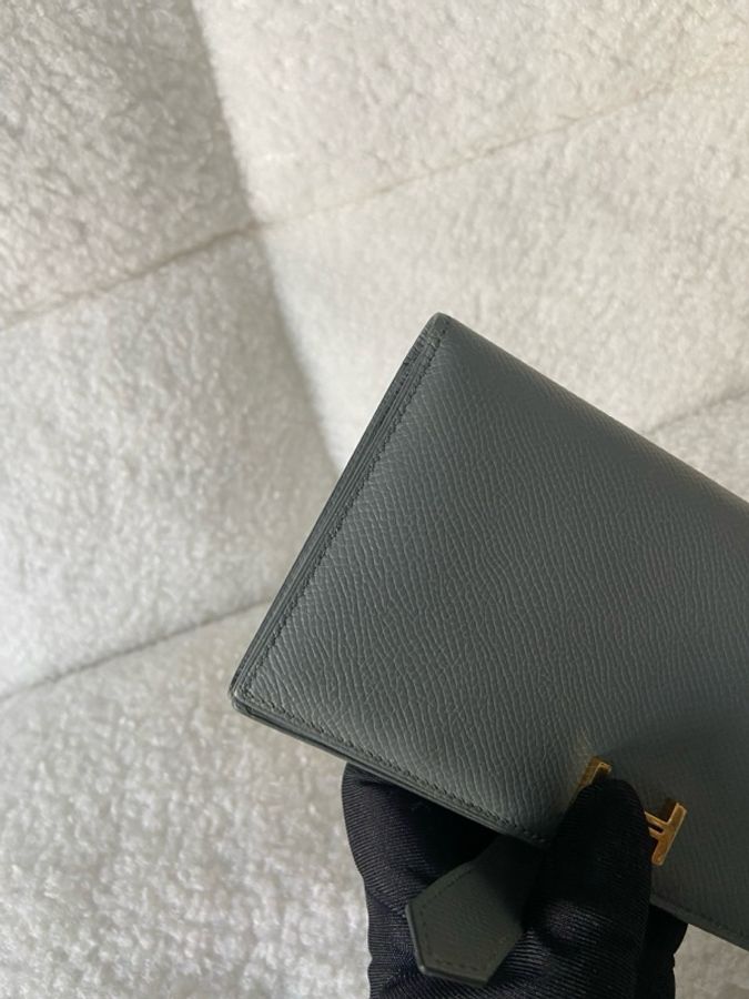 98新Hermes 愛馬仕bearn長錢包錢夾杏仁綠金扣 ep皮-6
