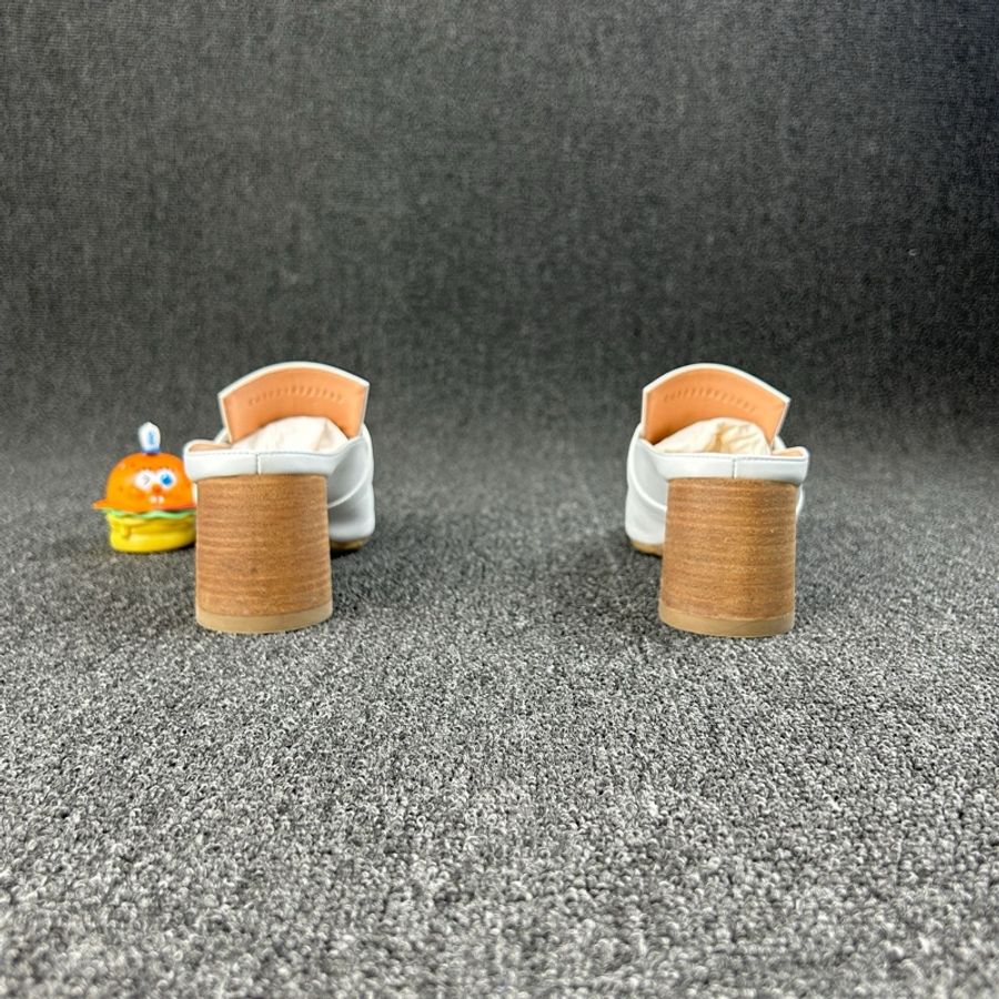 Hermes愛馬仕白色粗跟拖鞋 尺碼:38.5 已貼底-3