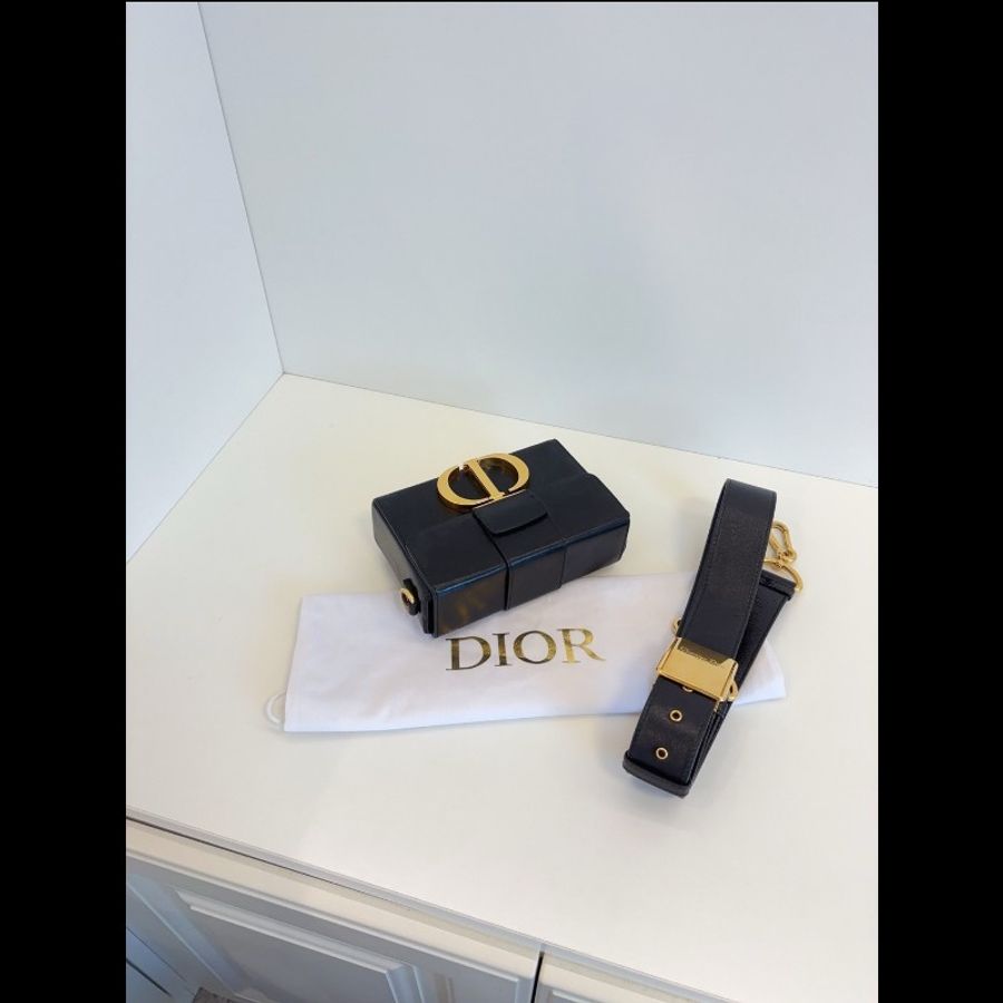 Dior迪奧蒙田30mini黑金油蠟皮寬肩帶盒子包 98新✨️-7