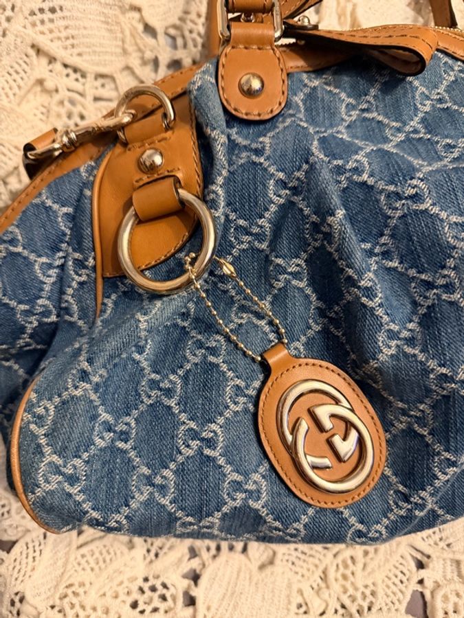 GUCCI 古馳 藍色牛仔布 單寧布 Sukey 兩用包 223974-13