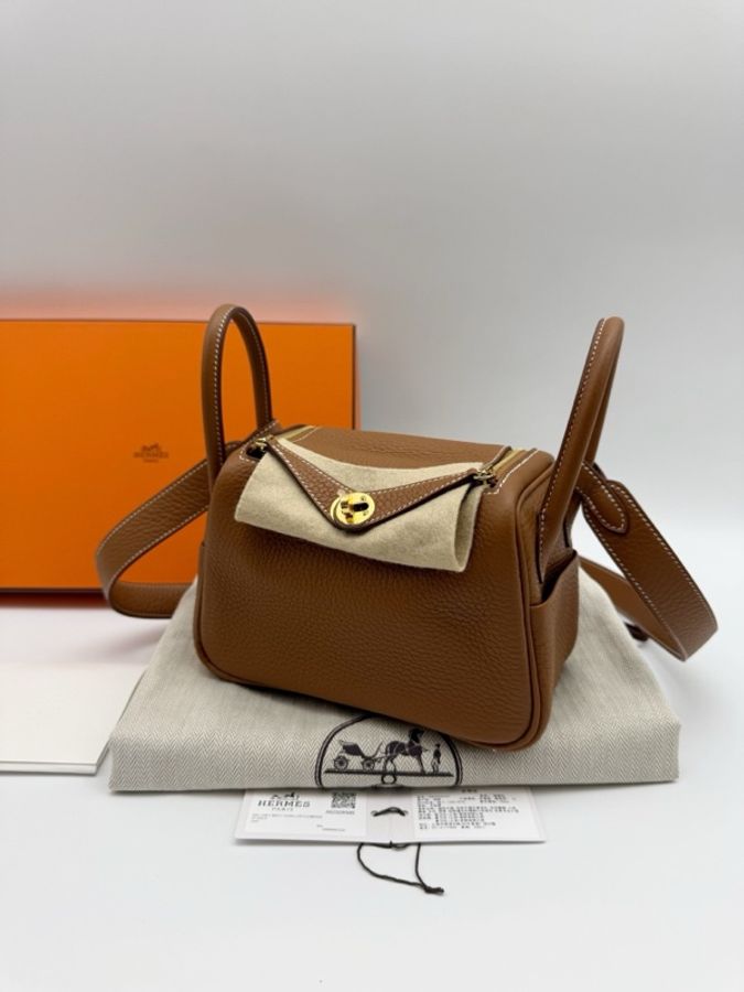 閒置新 未使用Hermes愛馬仕lindy mini金棕金扣 K刻-2