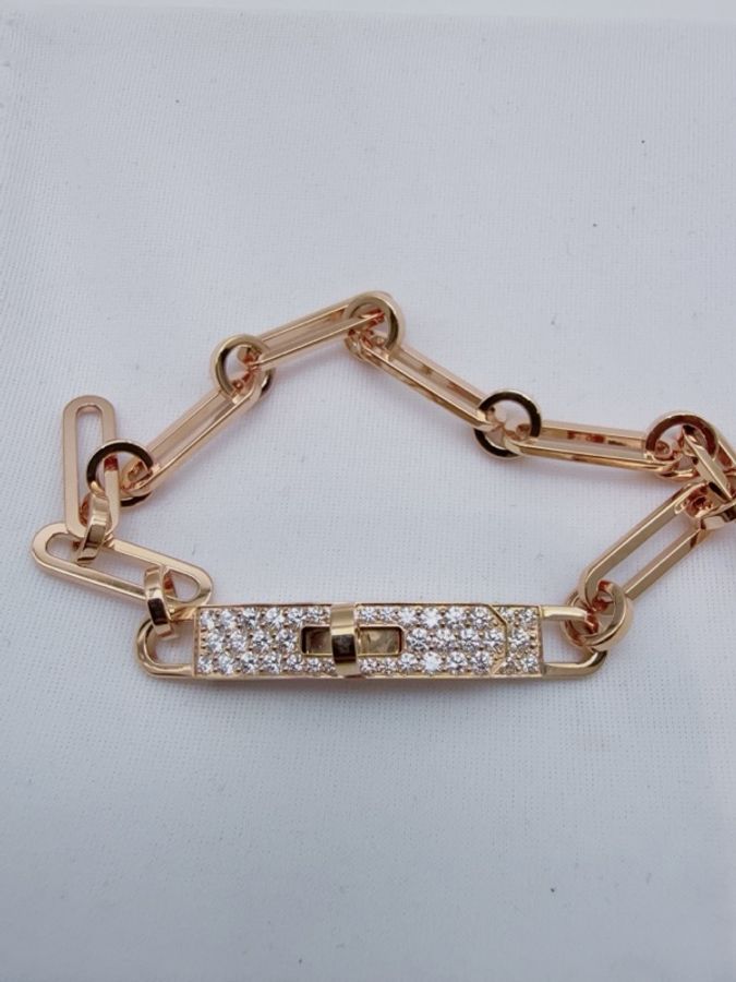 HERMES愛馬仕玫瑰金半鑽Kelly Chain手鍊 SH碼 附件:盒子-5