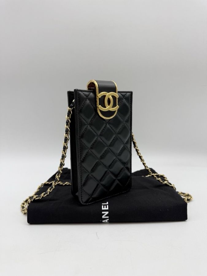 Chanel 香奈兒 黑金重工金屬按扣手機包 單肩斜挎-2