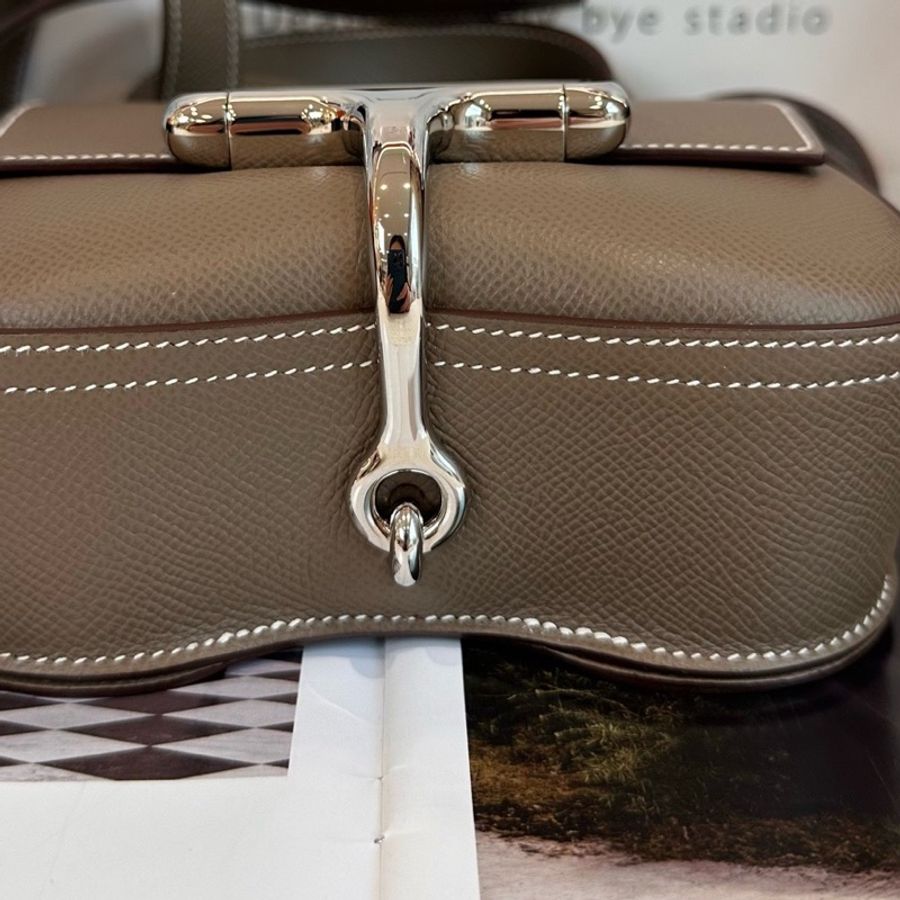 999新愛馬仕/Hermes 銀扣 屁股包 18 大象灰 U刻 底長18cm-7