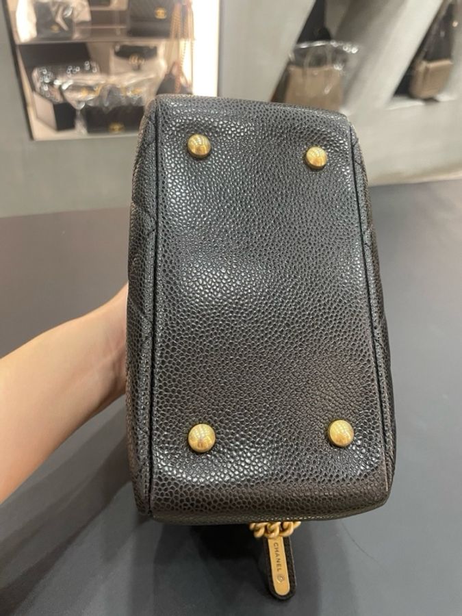 Chanel香奈兒盒子荔枝皮雙拉鍊復古手柄斜挎包-9