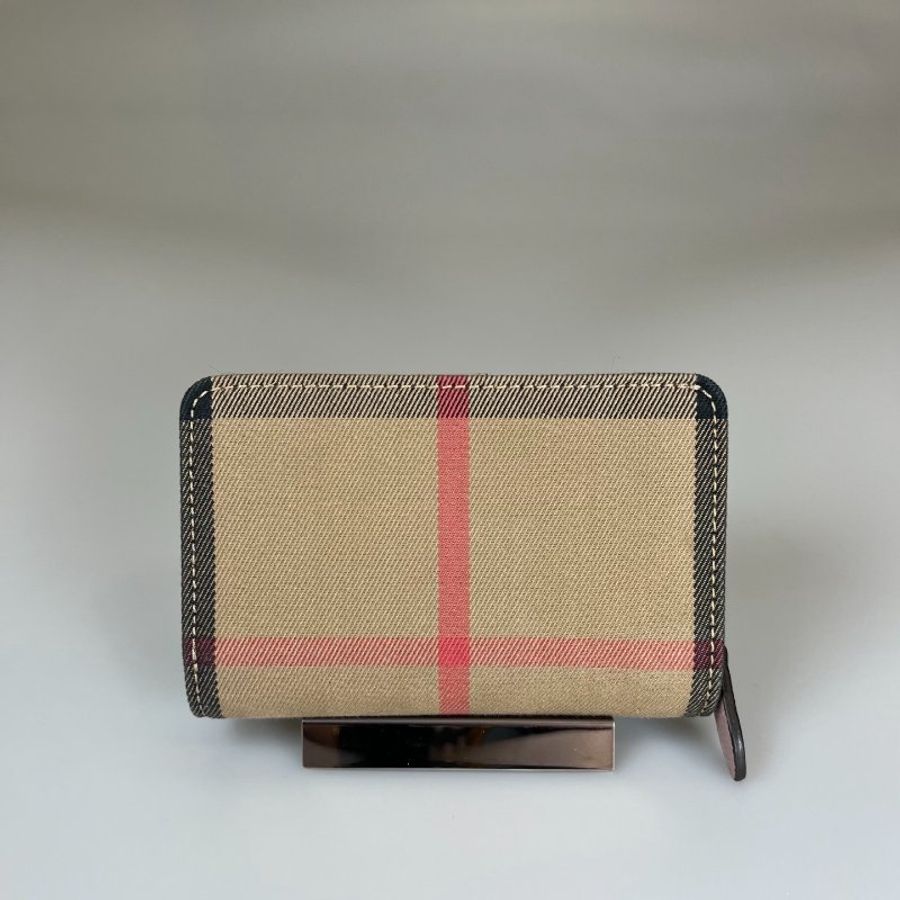 BURBERRY 粉皮革拼帆布扣式中夾-1