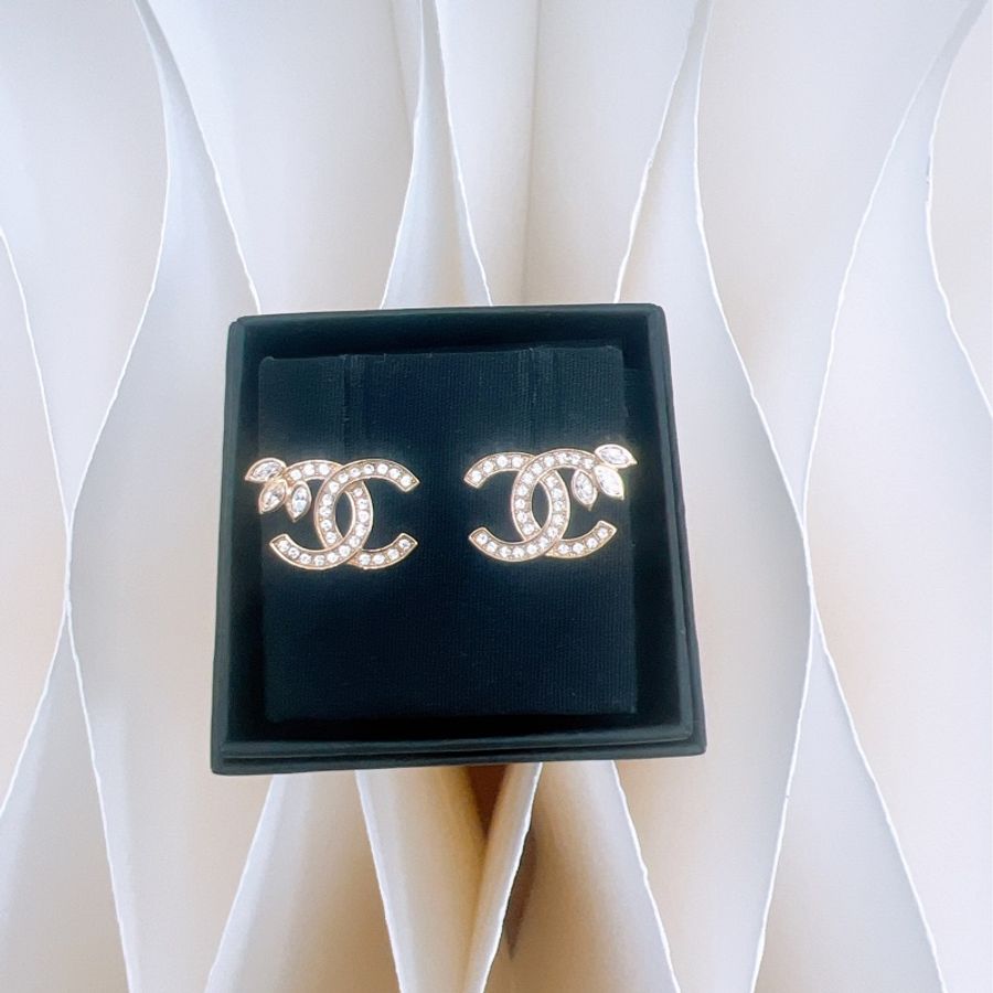 Chanel 22k 雙C水鑽耳環-0