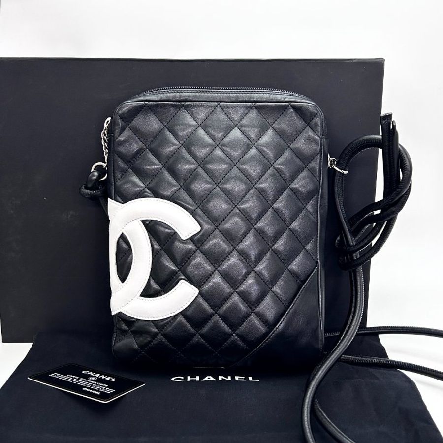 CHANEL 黑白拼色康鵬肩背斜背包 20*25*3 98新配件盒子塵袋保卡-2