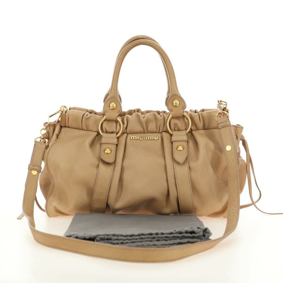 【日本直送】Miu Miu 手提包 皮革 兩用 米色 金色 正品 yk20467SAM-11