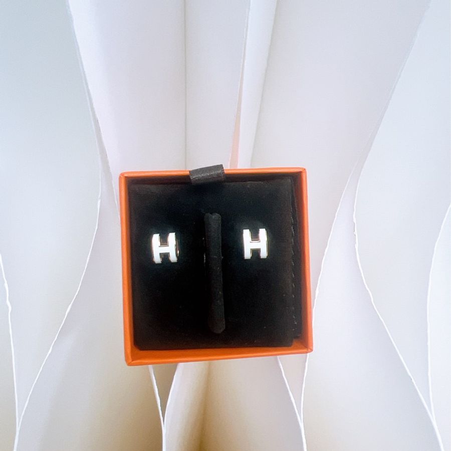 Hernes mini pop h 白色玫瑰金耳環-0