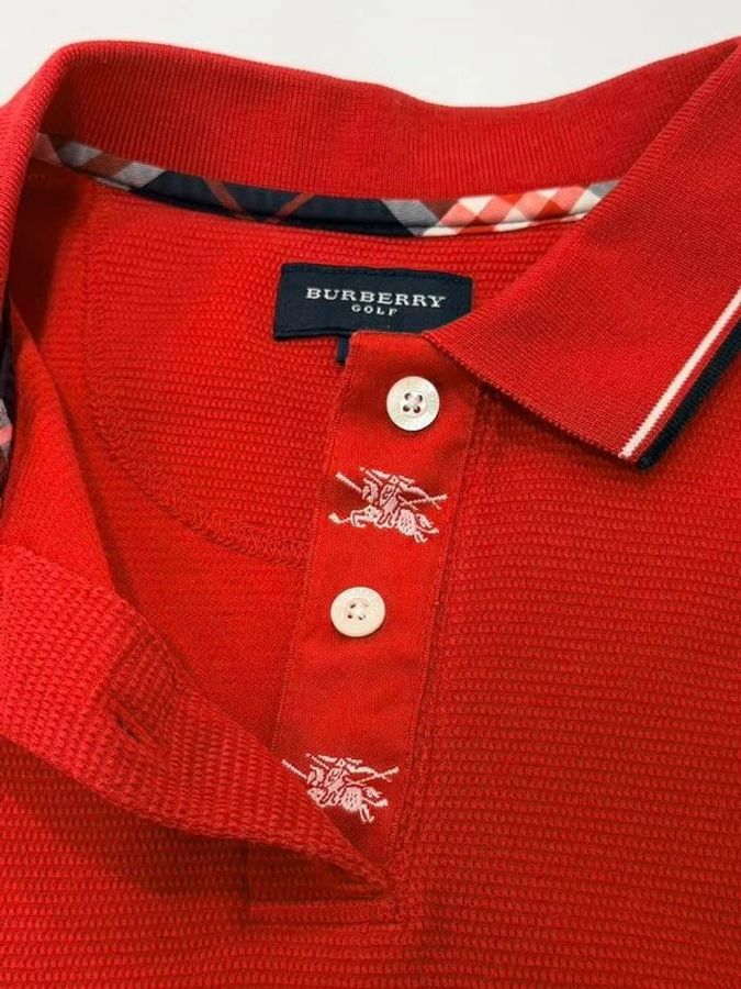 BURBERRY GOLF 格紋滾邊戰馬POLO無袖上衣 紅色-2