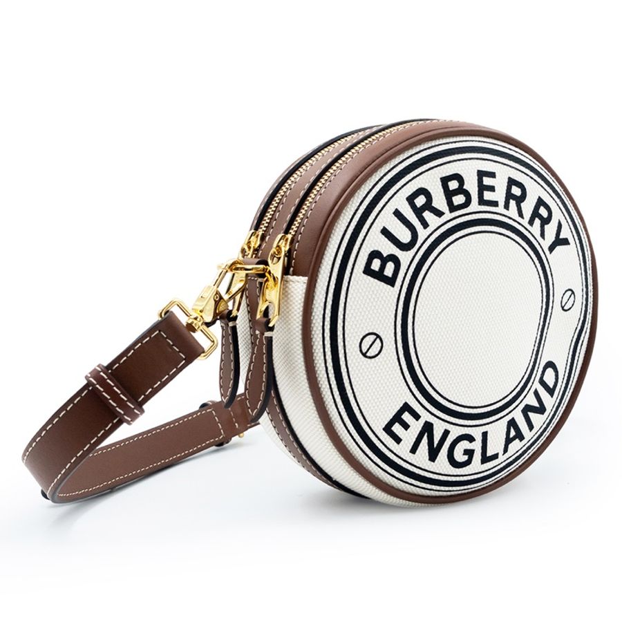 平台最低價最新閒置品✨ 許路兒同款 BURBERRY 巴寶莉 Louise 帆布圓餅手拿斜背包(白/棕)-5