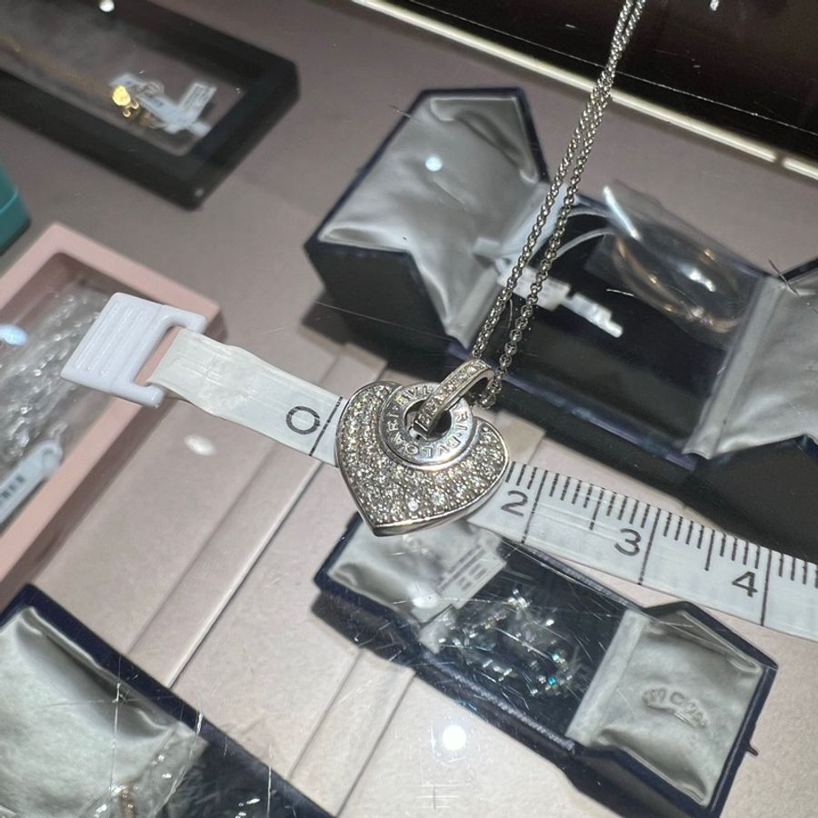 Bvlgari宝格丽爱心项链18k白金镶嵌钻石项链-6
