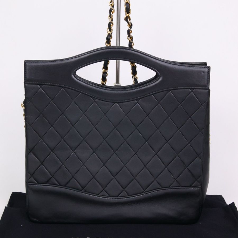 Chanel 1开黑金小羊皮菱格纹31bag单肩包-1