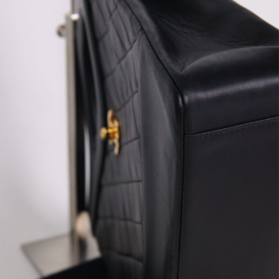 Chanel 1开黑金小羊皮菱格纹31bag单肩包-10