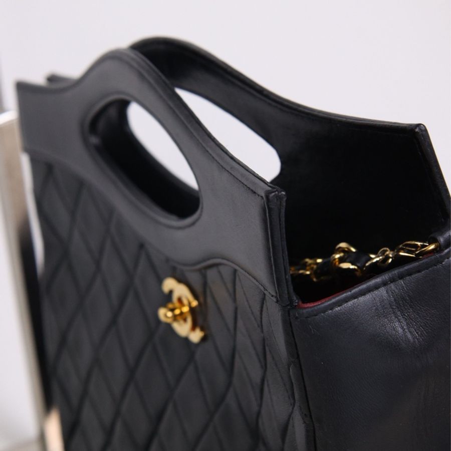 Chanel 1开黑金小羊皮菱格纹31bag单肩包-17