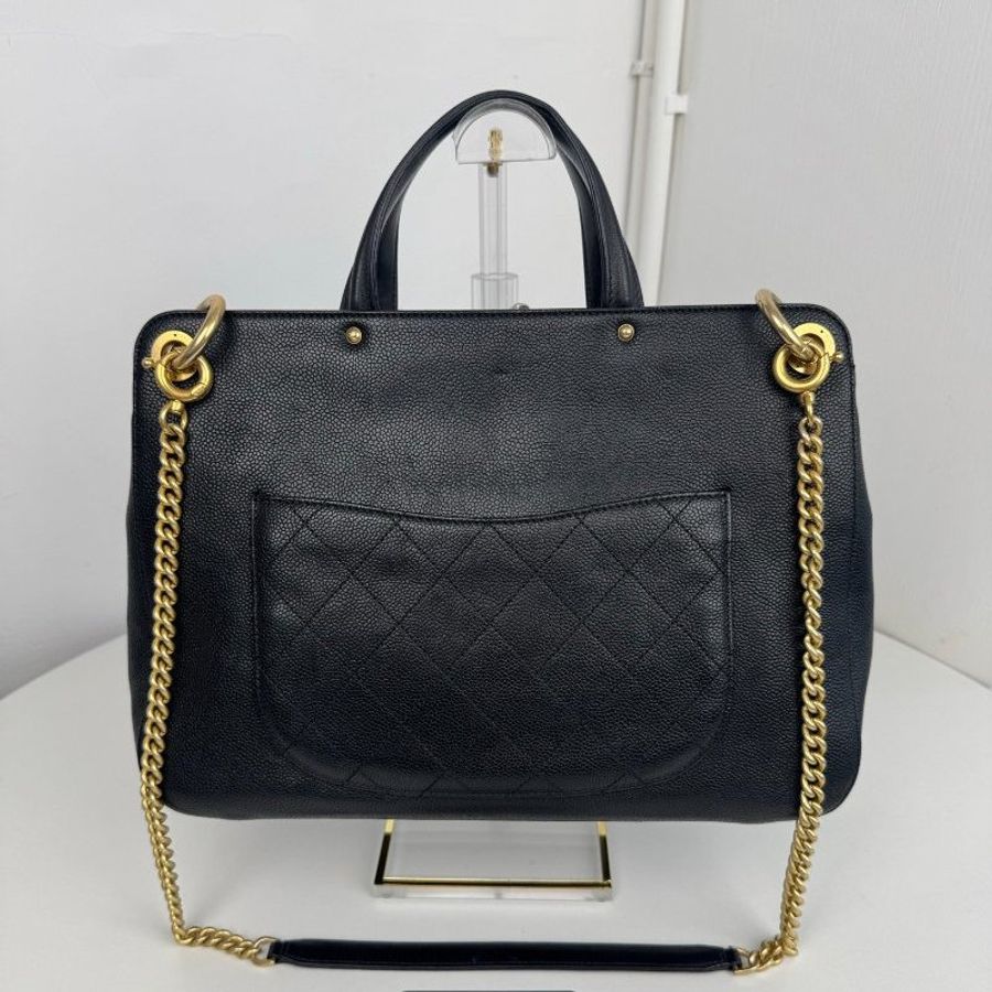 香奈兒/Chanel 黑金顆粒牛皮手提肩背包-1
