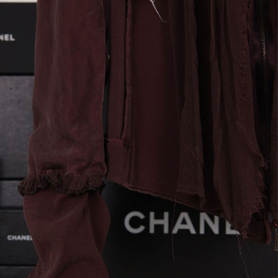 YSL 02年春夏紫色真丝飘带丝巾拉链上衣外套半裙套装-44