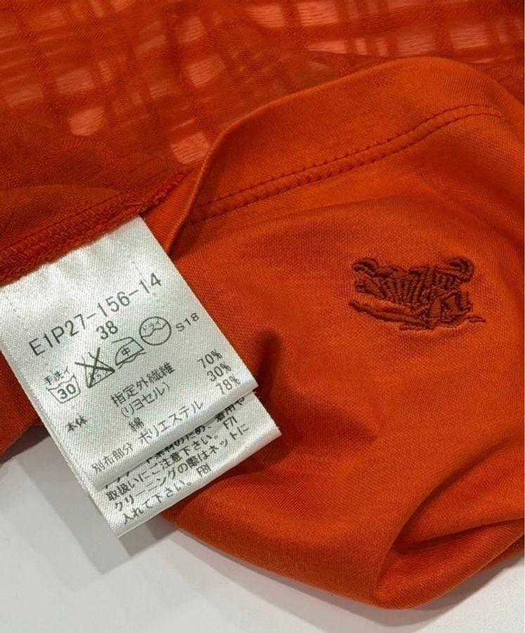 BURBERRY 藍標 拼接蕾絲格紋口袋戰馬上衣 橘色系-9