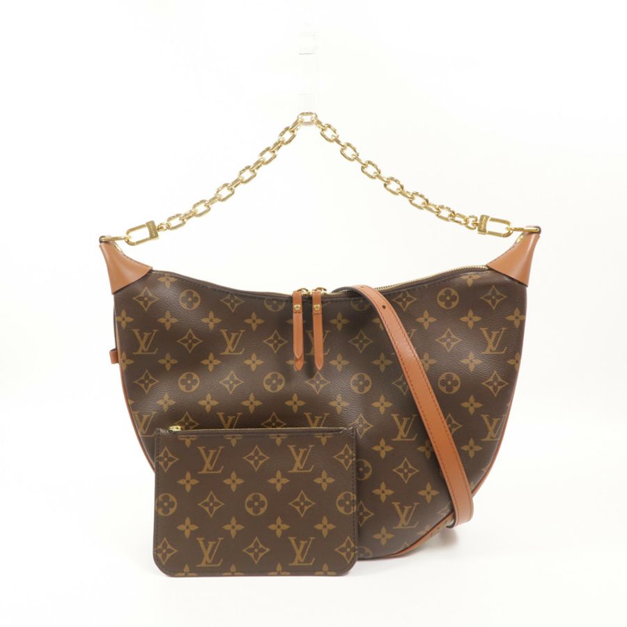 LOUIS VUITTON Monogram Reverse Loop Hobo金扣手挽肩背兩用袋棕色-10