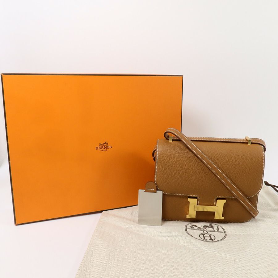 HERMES Epsom皮革Constance Mini肩背袋Gold-9